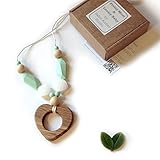 'Oak Heart' Designer Teething Necklace & Gift Box; Silicone & Natural Wood Jewelry by Pretty Mom & L