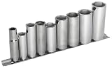 Martin BD9K 3/8 Drive Socket Set, 9 Pieces ranging form 3/8 to 7/8 on Clip Rail, 6 Points Deep, Chro