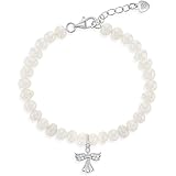 925 Sterling Silver 5.5" - 6.5" Adjustable Cultured Pearl Toddler & Girls Guardian Angel Bracelet Baby