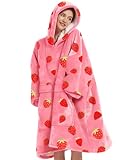 KFUBUO ウェアラブルブランケットパーカー 大人用 シェルパ 全パターン オーバーサイズ スウェットブランケット ポケット付き キュート 誕生日プレゼント 姉妹 ストロベリー