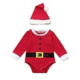 (プタス)Putars ベビー服 子供服 ロンパース 女の子 男の子 長袖 クリスマス サンタクロース コスチューム 帽子付き 可愛い 秋 冬 新生児 歩行服 出産お祝い 記念日 プレゼント 6-18