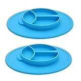 Kuke 二つ（ブルー）防水シリコン　吸盤付き　強い吸着力　かわいいビートル形プレート　遊び食べ 離乳食 ベビー食器　ランチ皿　お食事マット　赤ちゃんミニマット　子供食器　ベビー用品