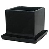 インテリアポット　タリーズ　キューブ　ブラック　10cm　皿付 (穴有) 4個入り／植木鉢