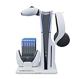 CHASEYUAN【新型 PS5 対応】ps5 slim スタンド 縦置き スタンド 冷却ファン付き 3段階風速調整可能 PS5 Silm コントローラー 充電器 ドック 2台同時充電 充電指示ランプ付 収納 多機能 ネジ付 USBケーブル付 PS5 slim の通常版とデジタル版両対応(ホワイト)