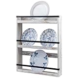 MyGift ウォールプレートディスプレイラック 3段 ファームハウス ホワイトウォッシュ 木製 壁掛けプレート収納ラック 6~10インチのプレートを収納可能