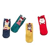 クリスマス ソックス 女の子 子供用ショート ソックス 4足セット 靴下 綿 サンタ 雪だるま トナカイ 動物柄ソックス 秋冬 S
