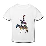星 ２～６歳子供 男女兼用 半袖 ティー Tシャツ 馬 犬 猫 鶏 White 5-6 Toddler