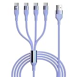 タイプc 4in1 充電ケーブル USB A to Type C 四股 4台同時充電 66W/6A 急速充電ケーブル 4USB Cポート データ転送対応 シリコン製 柔らかい 絡まない 断線防止 iPhone 16シリーズ/iPhone 15シリーズ/Mac Book/iPad/Xperia/Galaxy等Type-c機種対応 1.5M（パープル，Juckier）