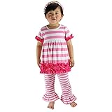 Wennikidsベビー女の子コットン半袖フリル付きトップドレスとパンツセット カラー: ピンク