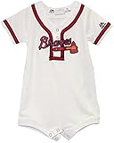マジェスティック新しいBorn赤ちゃんのAtlanta Bravesホワイト/レッド/ネイビーブルー/ロンパース