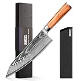 AMSZL Chef Knife - 8.5" - Damascus - Japanese VG10 Super Steel Forged Kitchen Knife - Olivewood Handle - Sheath - Gift Box