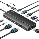 【10-in-1 2*HDMI Mac OS MST拡張対応】USB C ドッキングステーション type-c usb ハブ type-c ハブusbハブ hdmi 87W出力 2*HDMI出力ポート/1*USB A3.0ポート/1*USB C3.0ポート/SD&Micro SDカードスロット搭載/Audio/Mic Mac OS Dell/HP/Surfaceデバイス等対応 ドライバーが必要