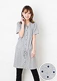 半袖マタニティ パジャマ　春夏～夏〜夏秋　竺先ドット（水玉）柄マタニティパジャマ 半袖 授乳パジャマ/マタニティ パジャマ 前開き 入院用にもオススメ/　ドット授乳口付き・半袖・ロング丈 (L, グレ