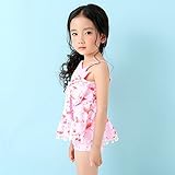 子供 女の子　水着上下+帽子　3点セット　水着セット　水泳帽付き キッズ 水着 フラミンゴ柄　可愛い　スイムウェア　ピンク・ブルー　2色　S/M/L/XL/2XL (XL, ピンク)