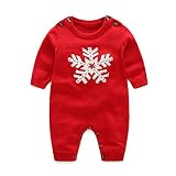 Elfin Park長袖 カバーオール ロンパース ニット セーター クルーネック 雪の花 防寒服 ベビー 新生児 男の子 女の子 出産祝い クリスマス プレゼント 秋冬 レッド　6-9M