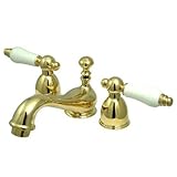 Kingston Brass KS3952PL Restoration Mini Widespread Lavatory Faucet with Porcelain Lever Handle, Pol