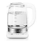 電気ケトル透明ガラスPP + 304ステンレススチール温度コントロールプローブ暖房青色ライト2L 1850Wホワイト