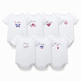 KAVKAS ベビー服 半袖ロンパース 女の子 男の子 赤ちゃん服 半袖ボディースーツ Baby カバオールー ボディースーツ コットン 可愛い ホワイト 一週間 7枚セット PY6065
