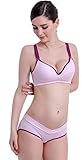 【ママ＆キッズ】Poche マタニティ 6色 下着セット 上下 授乳 ブラジャー パンツ シンプル 産前 産後 (L, ピンク)