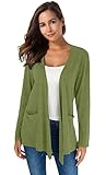 女性用 柔らかい ナチュラル クラシック 長袖 イレギュラー裾 オープンドレープ スタイル カーディガン ポケットつき US サイズ: XL カラー: グリーン