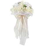 Aytai花 ウェディングブーケ 花嫁 ブーケ 結婚式 披露宴 ウェディング用 バラ 造花 ブライダルブーケ花束 (アイボリー)