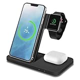 MMOBIEL 充電ステーション iPhone、Apple Watch、AirPods 対応 - Apple 対応 3 in 1 ワイヤレス充電器 - 充電ステーション 18W Qi Magsafe 充電対応 - 高速充電ドック - ブラック