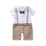 (キッズインタイム)KIDSINTIME ベビー キッズ 子供服 男の子 半袖 蝶ネクタイ付 フォーマル カバーオール サスペンダー風 ロンパース BEG 90