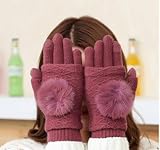 新品倣カシミヤ兎の毛ボールさえ、多機能、タッチパネルグローブ女冬ファッションとして保温手袋 (赤)