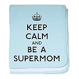 CafePress – Keep Calm Supermom baby blanket – スーパーソフトベビー毛布、新生児おくるみ 標準 ブルー 755028588-0-98-0