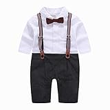 Ymgot ベビー カバーオール 男の子 フォーマル ロンパース 長袖 子供 紳士服 サスペンダー付き 出産祝い 誕生日 パーティー 七五三 (80cm, ブラック)