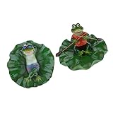 Flameer 2点セット　カエル　フローティング　蓮の葉　池の装飾　現実的　ガーデン 飾り物　グリーン　　