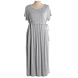 (マーシェル) Marshel マタニティ マキシ ロング ワンピース 半袖 マタニティー服 楽ちんワンピ ライトグレー フリーサイズ