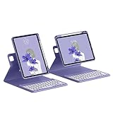 Moogukadan 適合iPad Pro 11インチM5 M4用のキーボードケース 360度回転 縦置き グラデーションカラー マグネット 分離式 Bluetoothキーボード 取り外し可能 3 in 1 透明背面カバー Apple pencil 収納，紫灰
