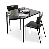 ダイニングテーブル 3点セット 2人掛け ガラステーブル スタッキングチェア ブラック