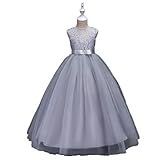 WIN 子供ドレス 女の子 キッズ ワンピース 可愛い ハマナス 花柄 女児 ガールズ フォーマル スカート 発表会 結婚式 入園式 演奏会 花嫁介添人 七五三 卒業式 (170cm, グレー)