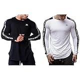 [Anmur] Tシャツ メンズ 長袖 トレーニングウェア 吸汗速乾 フィットネス インナーシャツ ストレッチ ブラック+ホワイトM