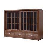 日本製(大川) 天然木桐材 うづくり仕上げサイドボード幅120 ライトブラウン 1891