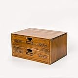 Mrs.L Store　木製 多機能 卓上収納ボックス 小物入れ 1と2段引出し (ベージュ, 2段)