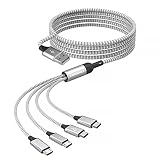 PWENMEI 4 in 1充電ケーブル ダブルタイプC/ダブルマイクロUSB/ナイロン編み超高耐久 3.0A急速充電oppo/Sony/Android/type-cとMicroスマートフォン電子機器対応 - グレー