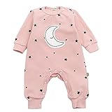 Famuka キッズ ロンパース カバーオール 可愛い 星柄 ベビー服 男の子 女の子 コットン 長袖 (6-9ヶ月, ピンク)
