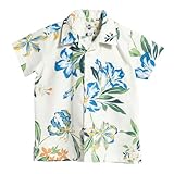 [マジュン] 国産シャツ かりゆしウェア アロハシャツ 結婚式 キッズ 半袖シャツ 開襟 メリーガーデン（キッズシャツ） ホワイト×ブルー 90