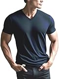 [ティンバー ホーム] 無地 tシャツ メンズ 半袖 タイト 綿 ボディーフィット ワイルド カットソー (Vネック ネイヴィー, M)