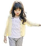 Honey baby 　子供服 ボレロ　カーディガン 長袖 ニット ボレロフォーマル レース カーディガン 女の子 キッズ 日焼け 冷房 対策 (110cm, イエロー)