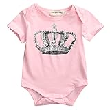 MUSTY　ベビー 　女の子　半袖　ロンパース　ルームウェア　ンコットン　カバーオール　クラウン　プリント　ピンク (70)