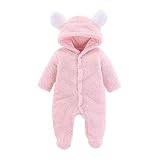 XuBa 暖かいジャンプスーツ かわいいクマの耳ロンパー長袖の服 新生児の赤ちゃん ユニセックス ピンク_3ヶ月