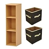 オープンラック 木製 3段 幅25×奥行29.4×高さ90cm インナーボックス2個付き 取手付き 布製 ナチュラル