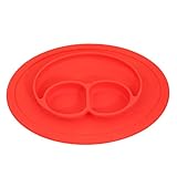 Honel お食事マット ランチョンマット ランチプレート シリコン 離乳食 ベビー食器 幼児 赤ちゃん 子供 キッズ ぴったり吸着 ひっくり返らないベビー食器 笑顔 レッド