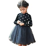 Honey baby 子供服 プリンセスドレス ドット柄 リボンワンピース チュールスカート 長袖 パーティー 入学式 卒園式 卒業式 七五三誕生日 結婚式 ガールズ　韓国風 (110cm, ブラック