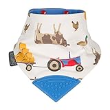 Neckerchew Bavoir pour bébé avec anneau de dentition intégré Motif journée à la ferme