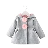 Burning Go キッズ コート アウター ジャケット 子供服 ウサギの耳 キュート ポンポン付き フード付き ベビー服 女の子 長袖 防寒 グレー ピンク レッド